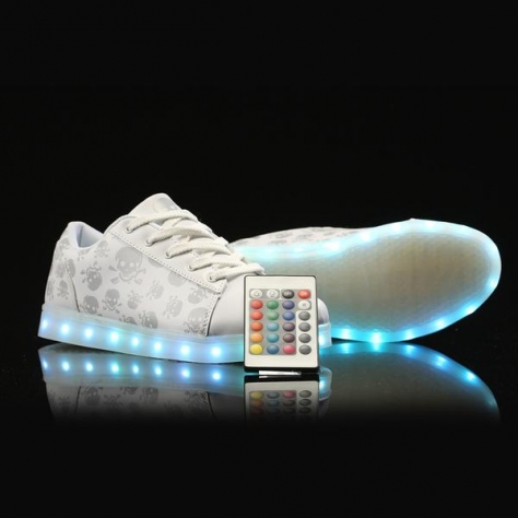 BlinkingShoes Men&Women Low-Top Skull White With Remote Control